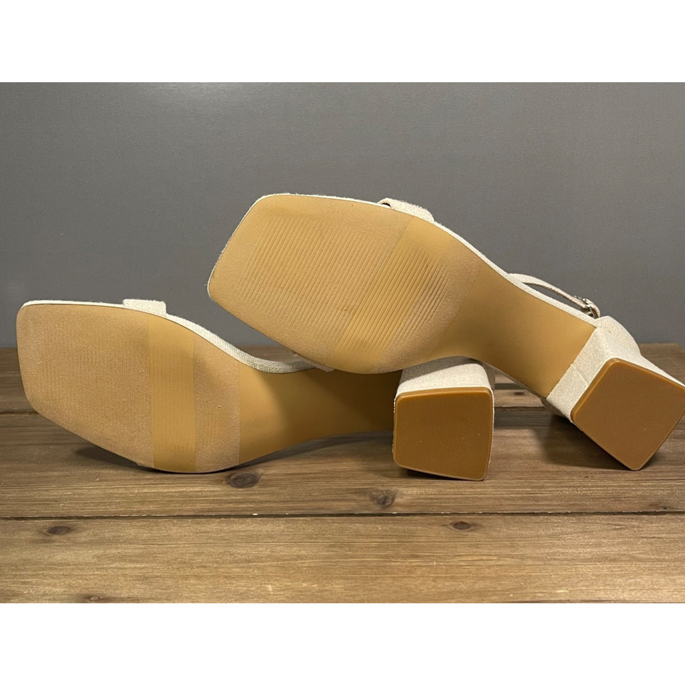 Abound Women's Ankle Strap Sandals Size 9 Ivory White Fabric Square Toe Block - Picture 9 of 12